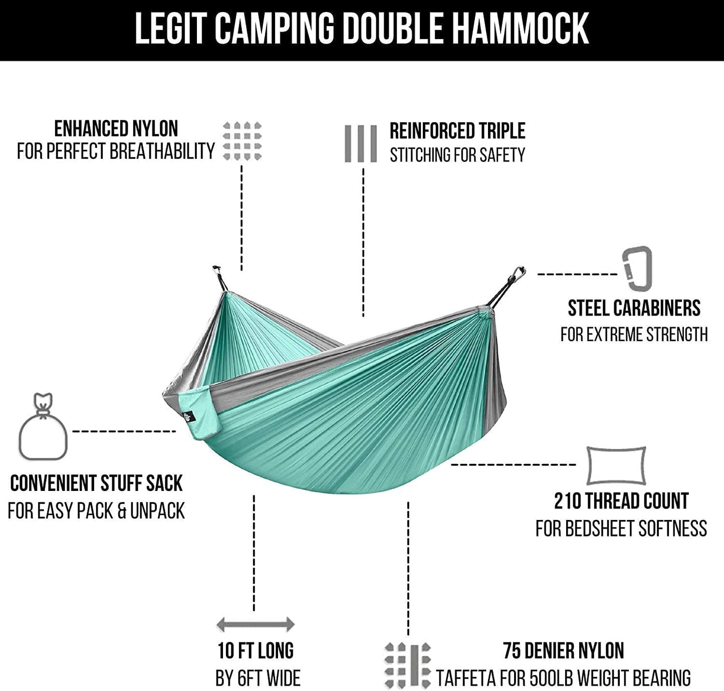 Legit 2 Person Camping Hammock - Double Tree Hammock - Portable & Heavy Duty - Perfect for Outdoor & Travel