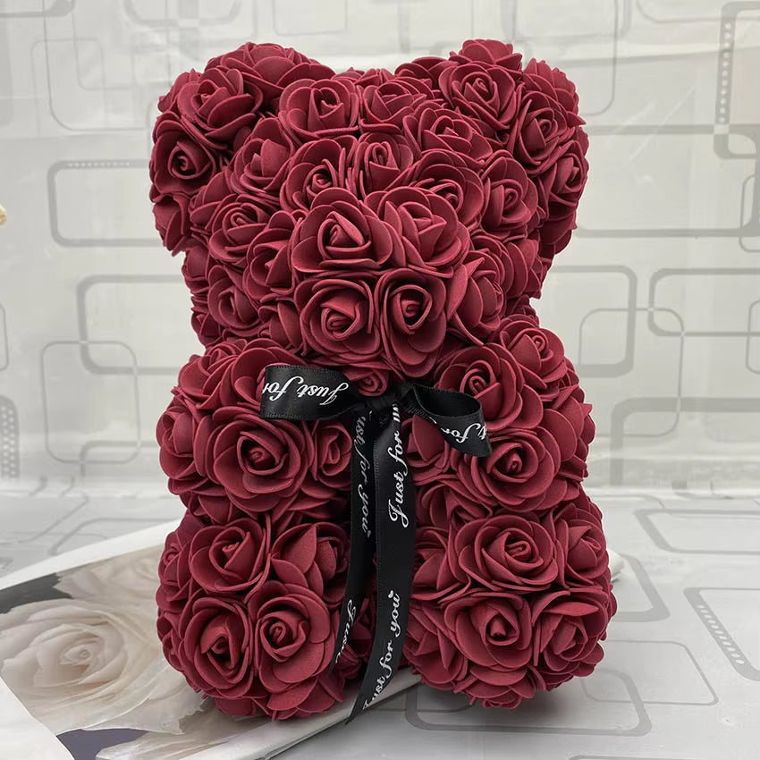 NEW Valentines Day Gift 25Cm Red Bear Rose Teddy Bear Rose Flower Artificial Decoration Christmas Gift for Women Valentines Gift