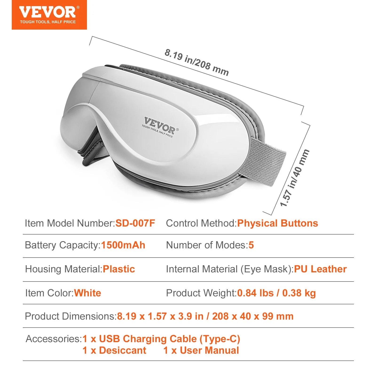 VEVOR Heated Eye Massager Eye Care Device 5 Modes Bluetooth Music 180 Foldable