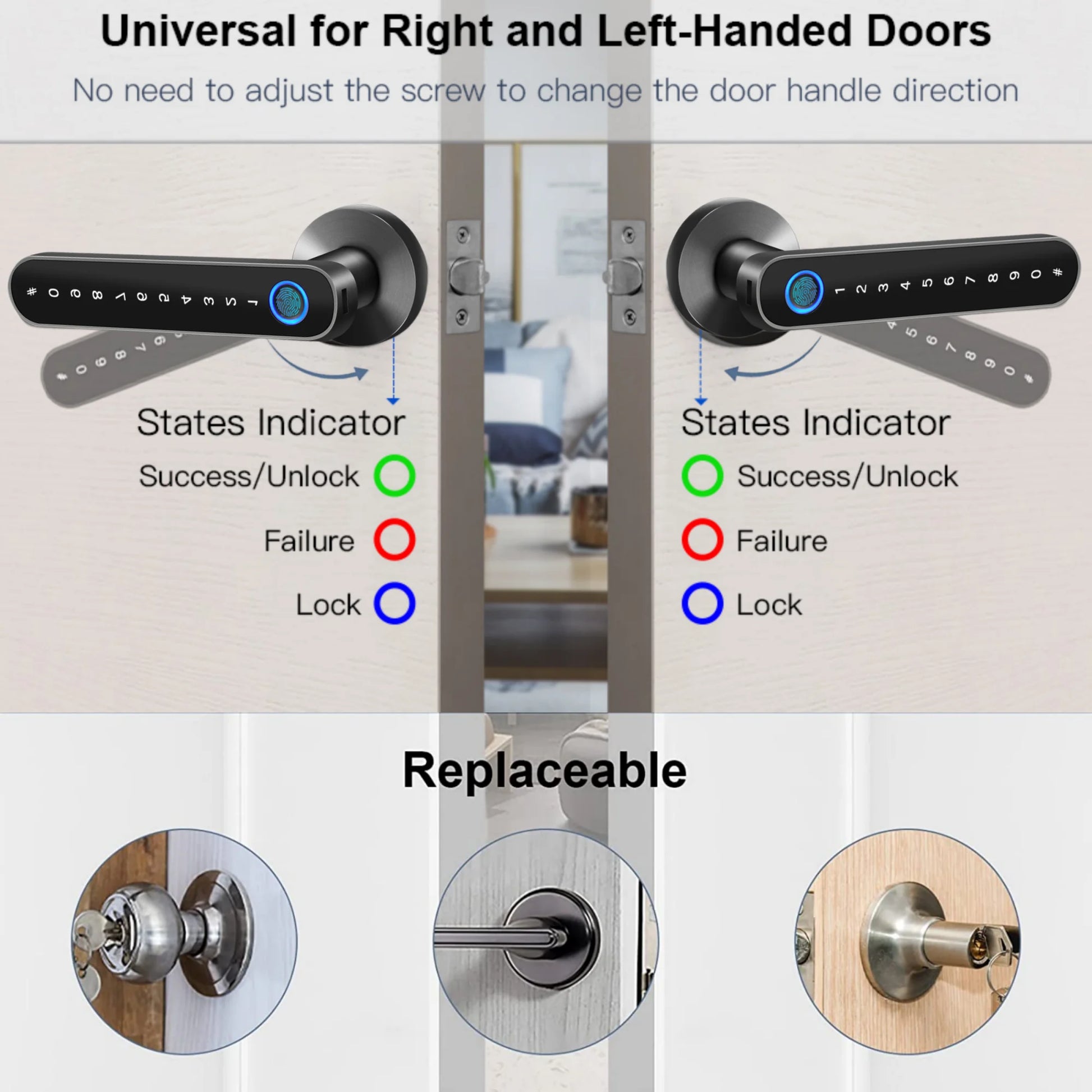 Fingerprint Door Lock, Smart Lock Keyless Entry Deadbolt with Keypad,4-In-1 Fingerprint Door Knob with APP Control, Smart Door Locks for Bedroom Home Hotel Office Apartment