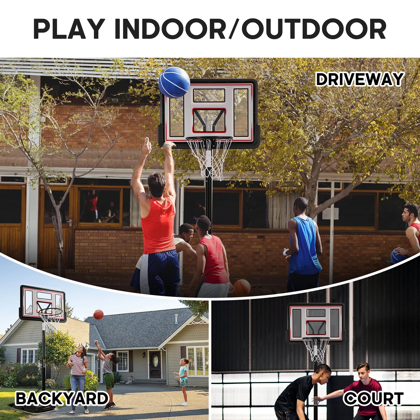 44" Basketball Hoop Adjustable Height 6.56'-10' Goal Durable Outdoor Portable Basketball System(Teens/Adults))(Adult)