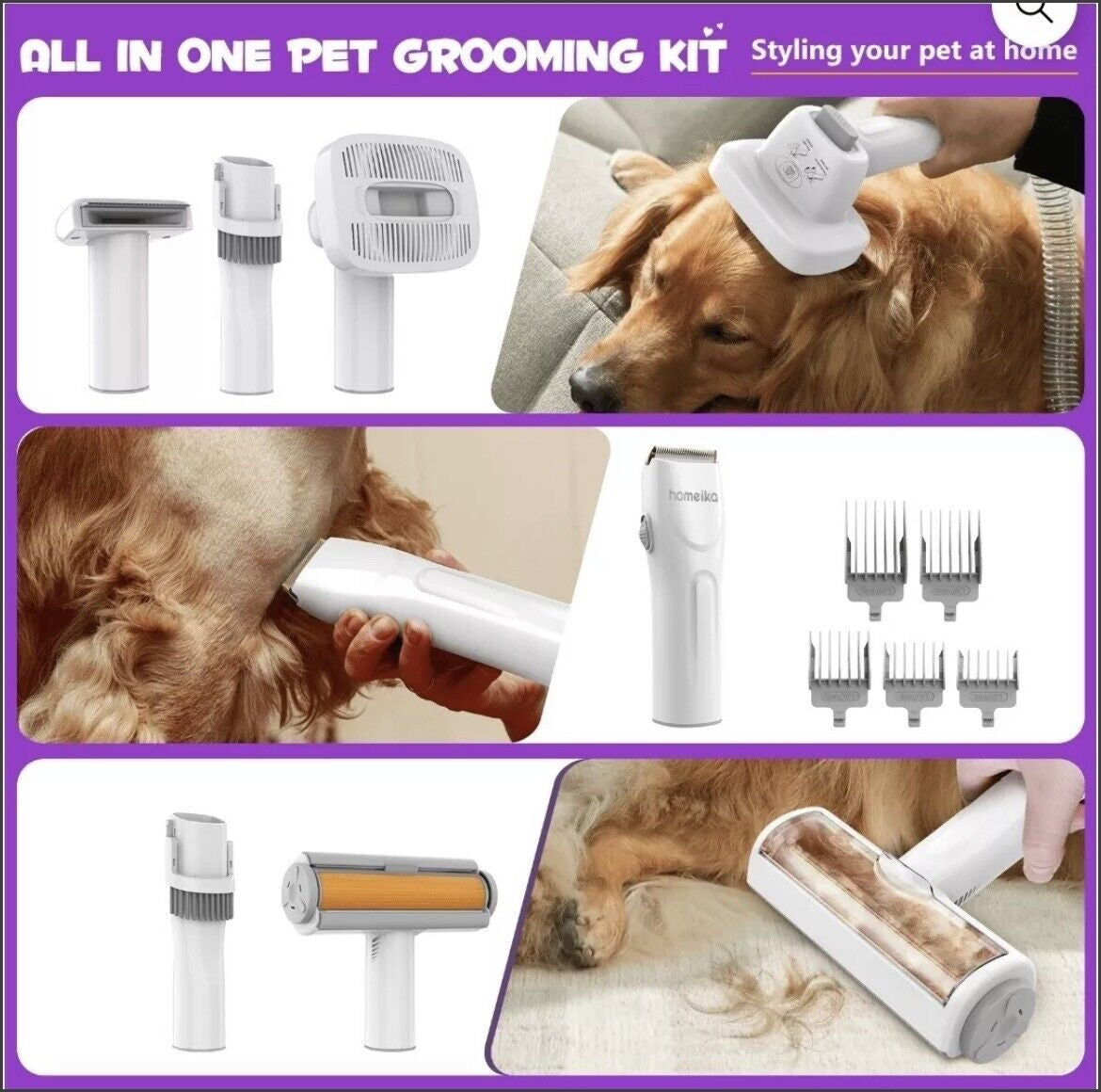 Homeika Dog Grooming Kit & Vacuum, 3L Pet Grooming Vacuum 99% Pet Hair Suction,