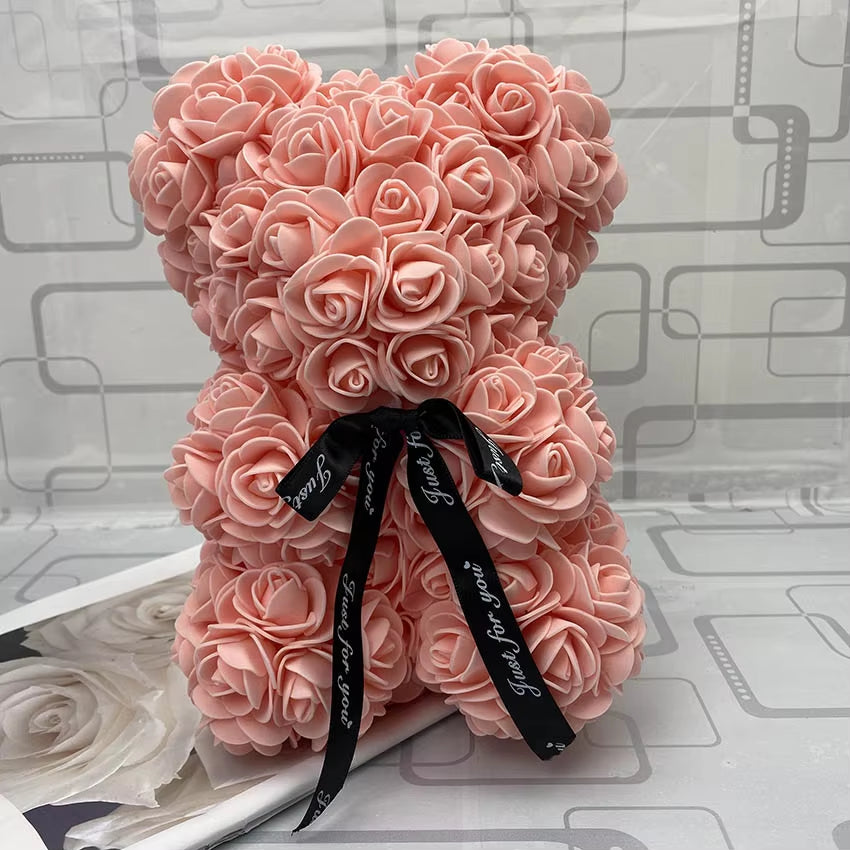 NEW Valentines Day Gift 25Cm Red Bear Rose Teddy Bear Rose Flower Artificial Decoration Christmas Gift for Women Valentines Gift