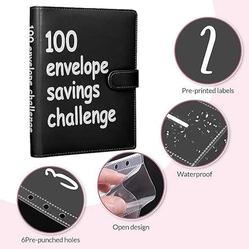 2024 Upgrade 100 Envelopes Saving Challenge Budget Binder, Money Saving Challenge Book, Desk Office Accessories, Saving Challenge Notebook, Waterproof Wallet, Storage Bag,Saving Tips,Desk Office Accessories, Budget Plan, Couple Gift