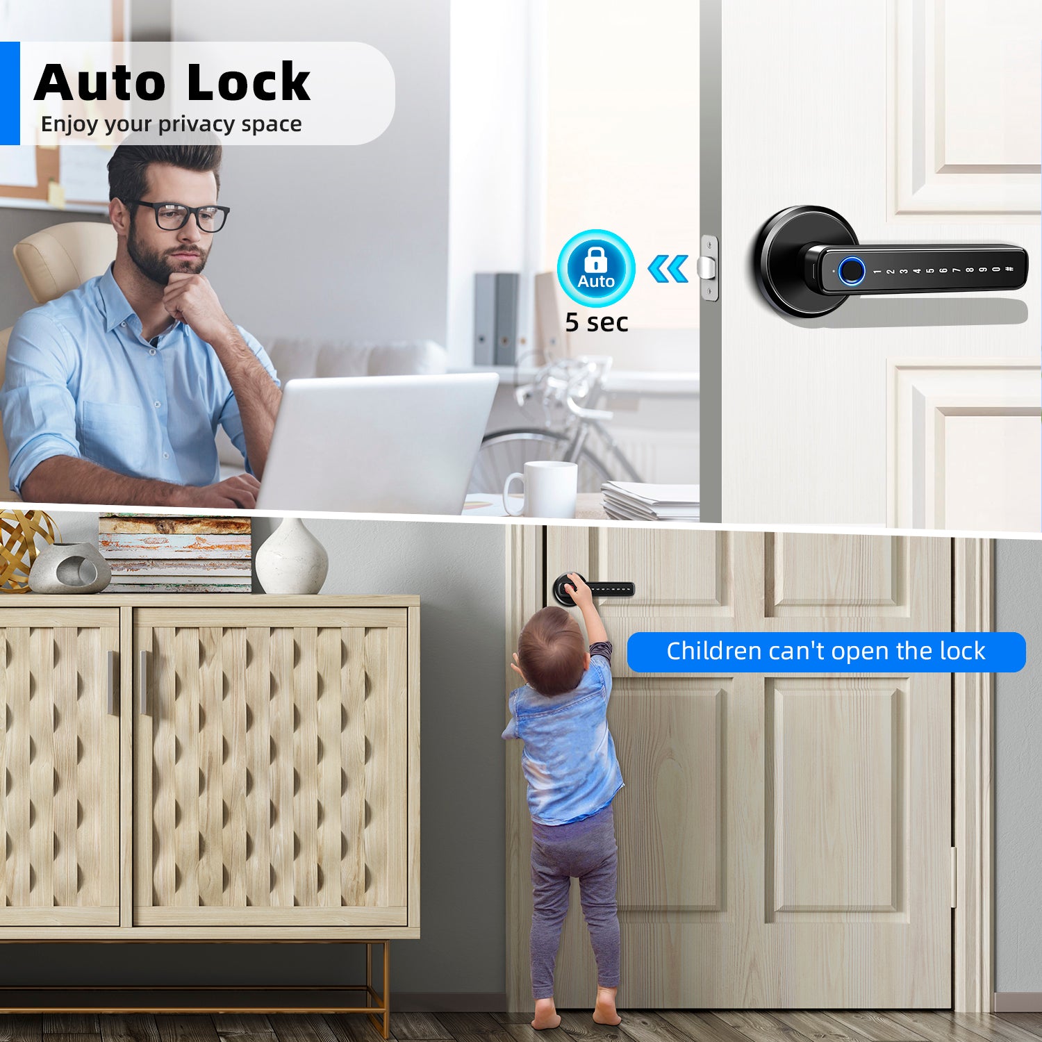 Fingerprint Door Lock, Smart Lock Keyless Entry Deadbolt with Keypad,4-In-1 Fingerprint Door Knob with APP Control, Smart Door Locks for Bedroom Home Hotel Office Apartment