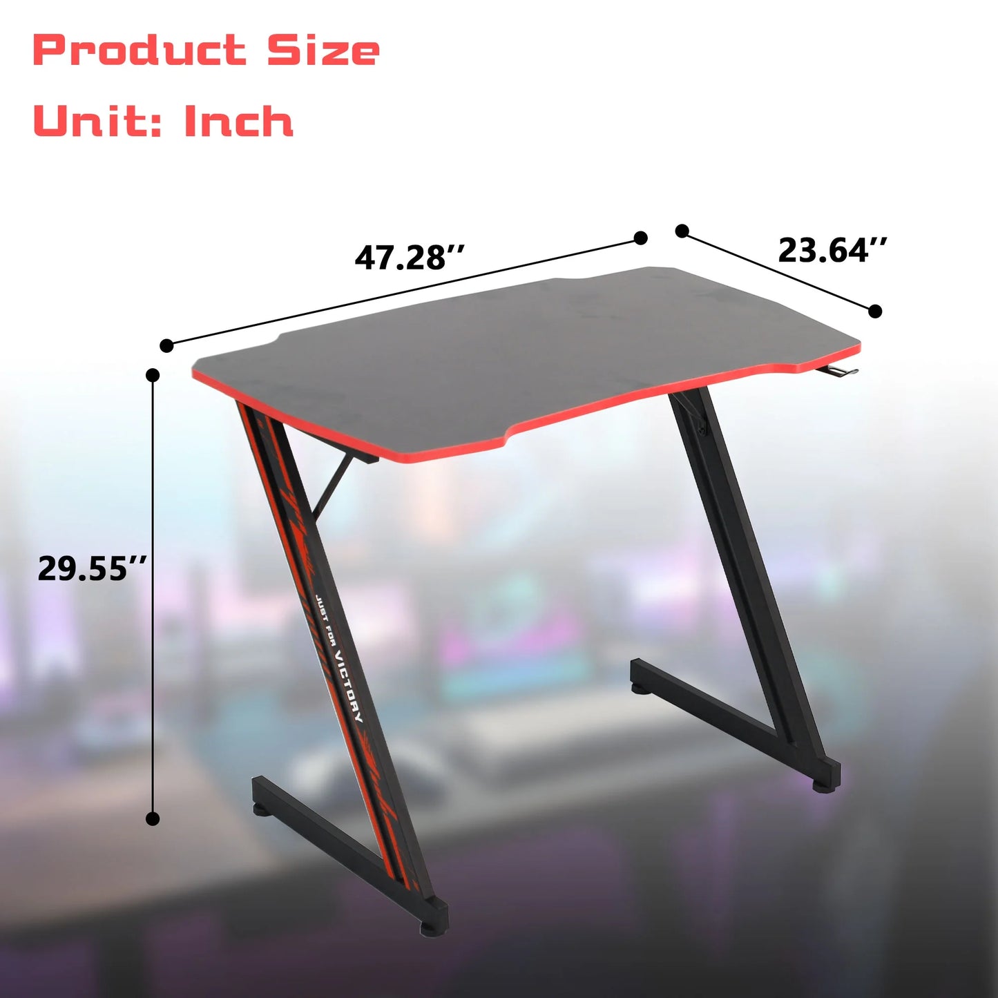 Z-Shaped Gaming Desks with Headphone Hook and Adjustable Feet Gaming Table Desk, Red