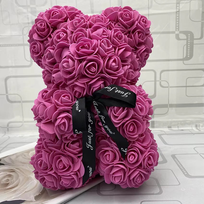 NEW Valentines Day Gift 25Cm Red Bear Rose Teddy Bear Rose Flower Artificial Decoration Christmas Gift for Women Valentines Gift