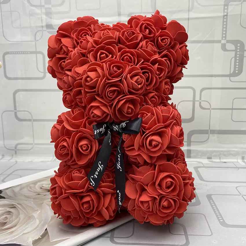 NEW Valentines Day Gift 25Cm Red Bear Rose Teddy Bear Rose Flower Artificial Decoration Christmas Gift for Women Valentines Gift