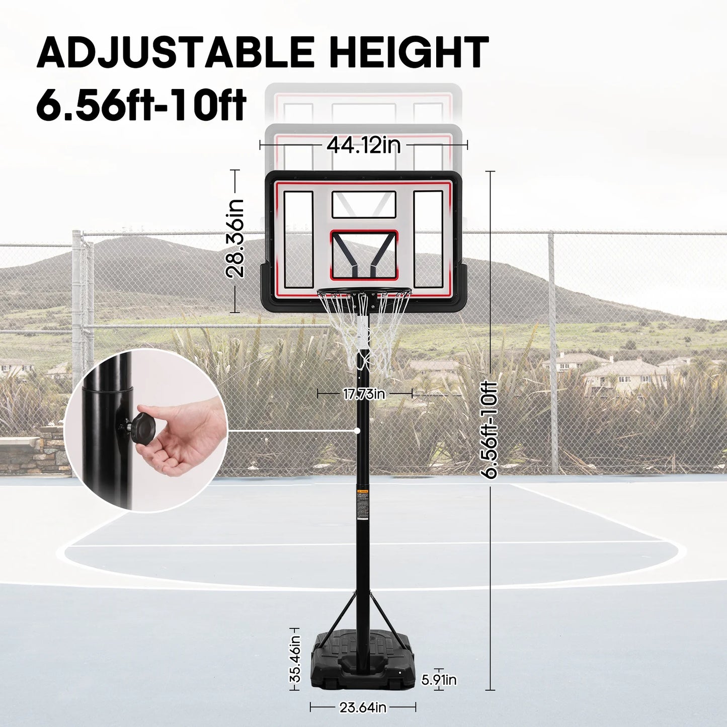 44" Basketball Hoop Adjustable Height 6.56'-10' Goal Durable Outdoor Portable Basketball System(Teens/Adults))(Adult)