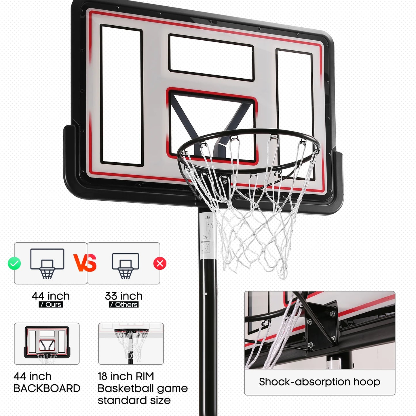 44" Basketball Hoop Adjustable Height 6.56'-10' Goal Durable Outdoor Portable Basketball System(Teens/Adults))(Adult)