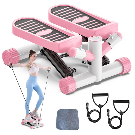 Exercise Stepping Fitness Machine Portable Mini Stair Stepper Pink with Resistance Band