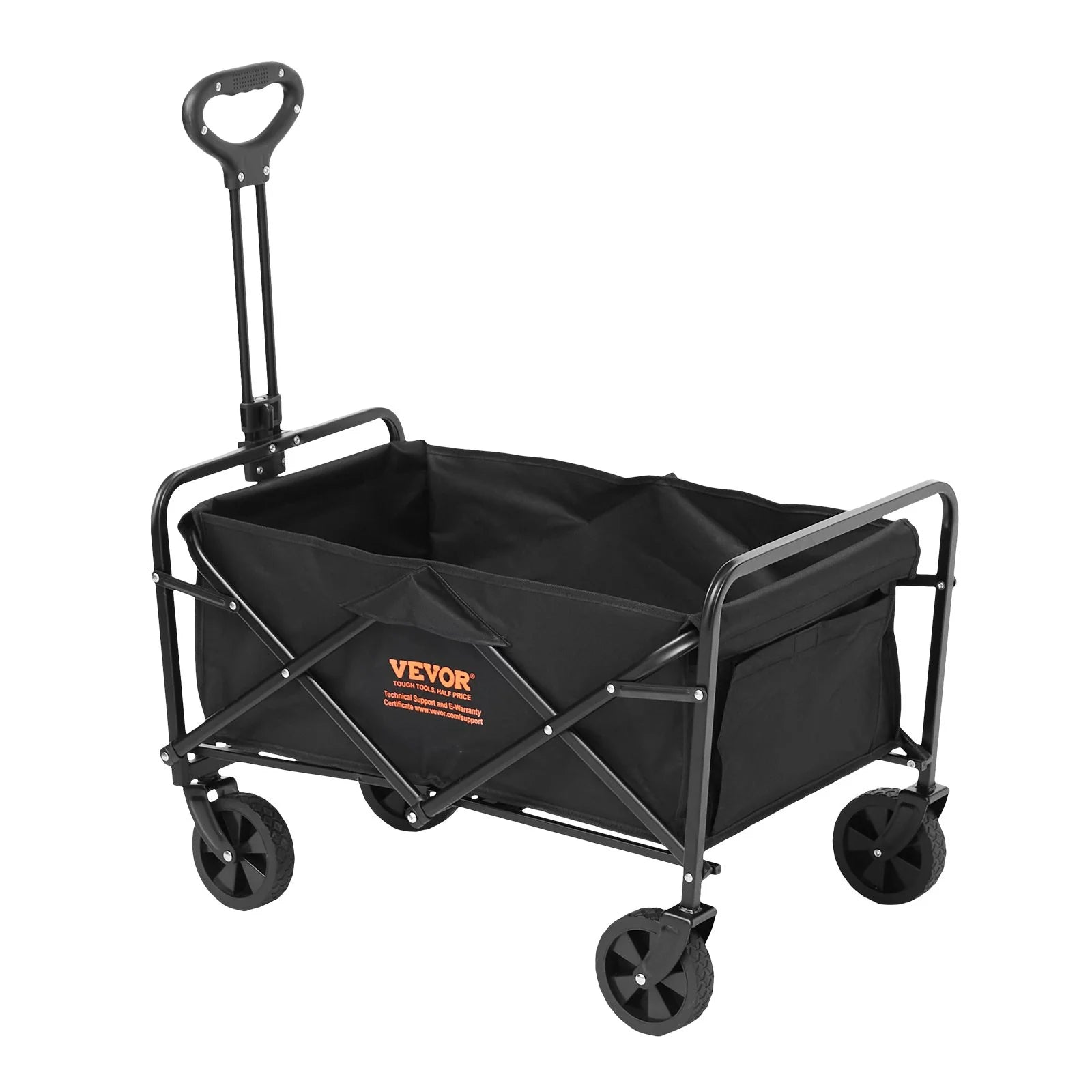 VEVOR Collapsible Folding Wagon, 2 Cu.Ft Beach Wagon Cart with All-Terrain 5In Wheels, Heavy Duty Folding Wagon Cart 220 Lbs Weight Capacity with Drink Holders, Sports Wagon for Camping, Shopping, Gar