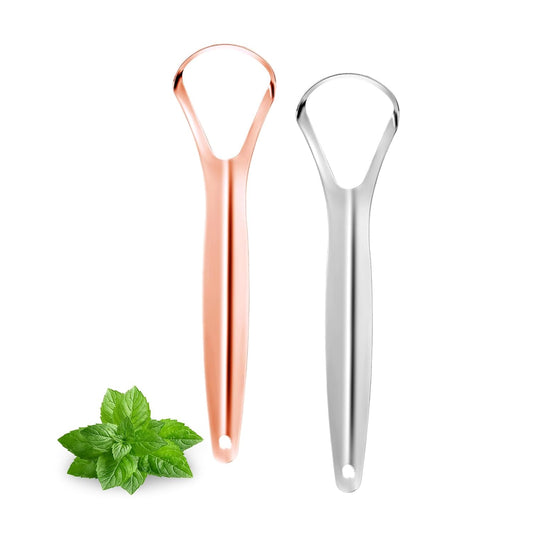 Tongue Scraper,Metal Tongue Scraper for Adults,Stainless Steel Tongue Scraper,Reduce Bad Breath and Fresher Breath (2 Pack, Spoon-Shaped (2 Colors))