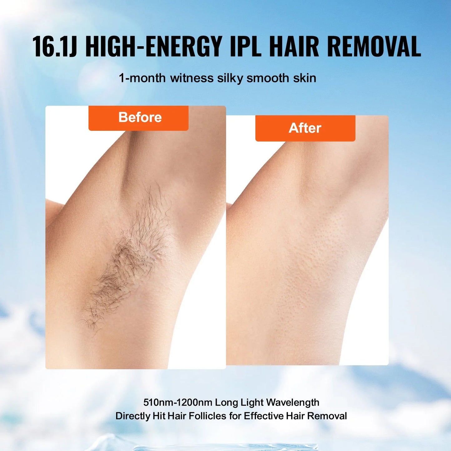 VEVOR IPL Hair Removal, Permanent Hair Removal with Ice Cooling System for Women Men, Auto/Manual Modes & 5 Levels, Painless At-Home Hair Removal Device for Legs, Arms, Armpits, Bikini Line