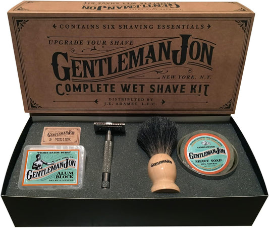 Safety Razor Shaving Kit | Vintage Wet Shave Grooming Set for Men - Includes: Safety Razor, Hair Shaving Brush, Alum Block, Shave Soap, Bowl & Double Edge Razor Blades