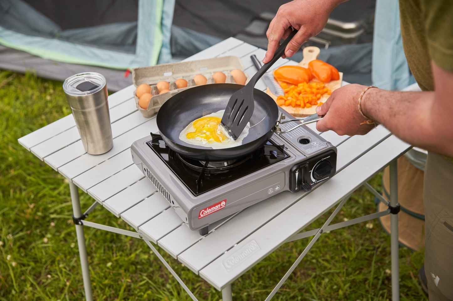 Tabletop Portable Butane Gas Camping Stove, 1 Burner, Gray