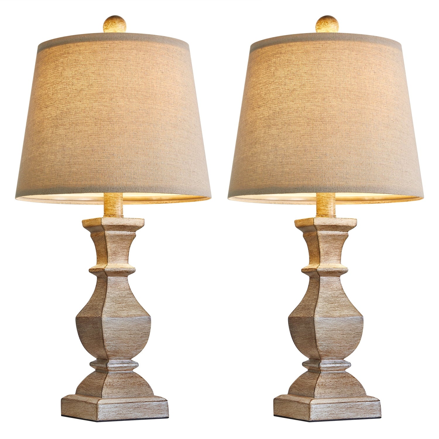 Farmhouse Table Lamps 20.5" Set of 2 with Linen Drum Shade Retro Resin Nightstands Lamps for Living Room Bedroom