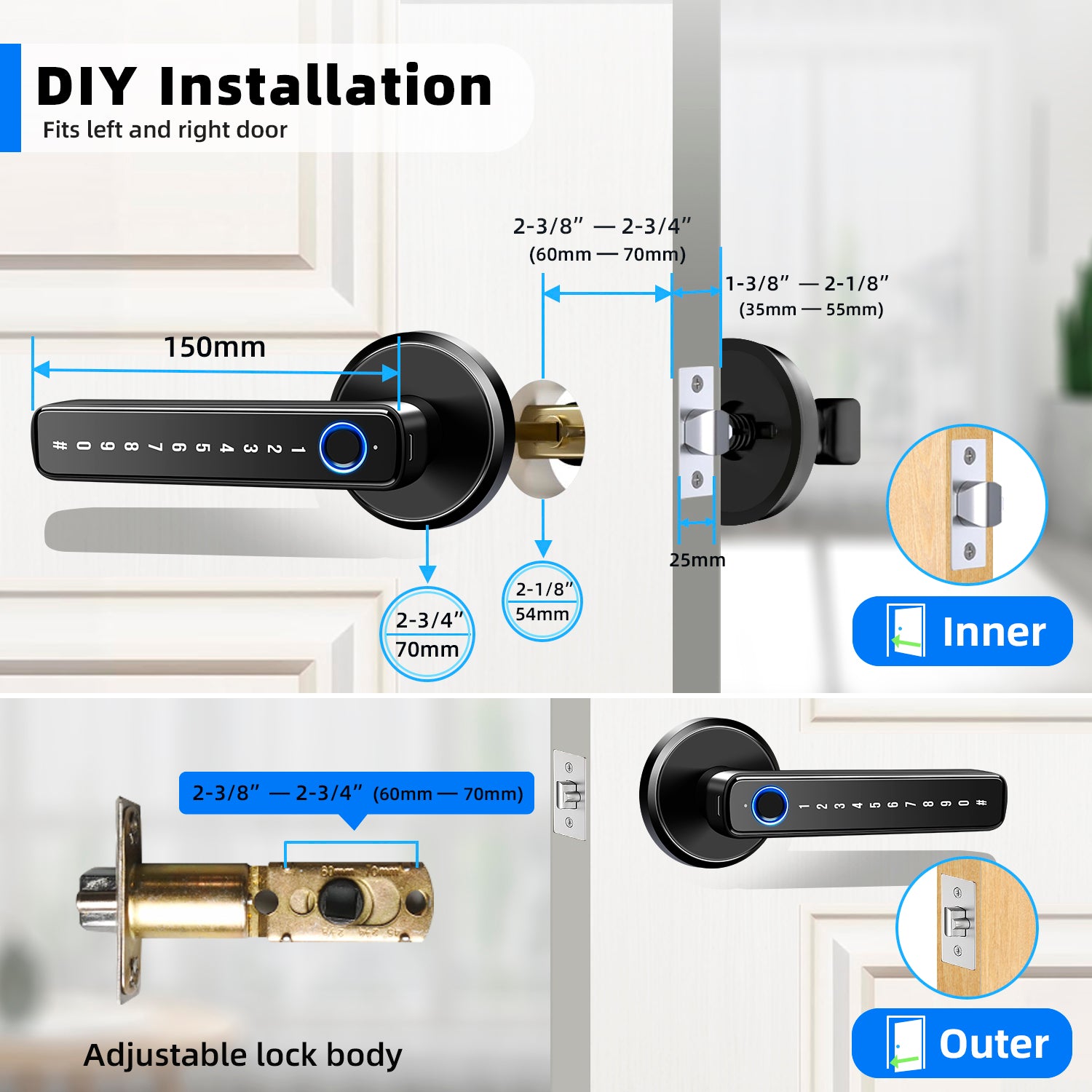 Fingerprint Door Lock, Smart Lock Keyless Entry Deadbolt with Keypad,4-In-1 Fingerprint Door Knob with APP Control, Smart Door Locks for Bedroom Home Hotel Office Apartment