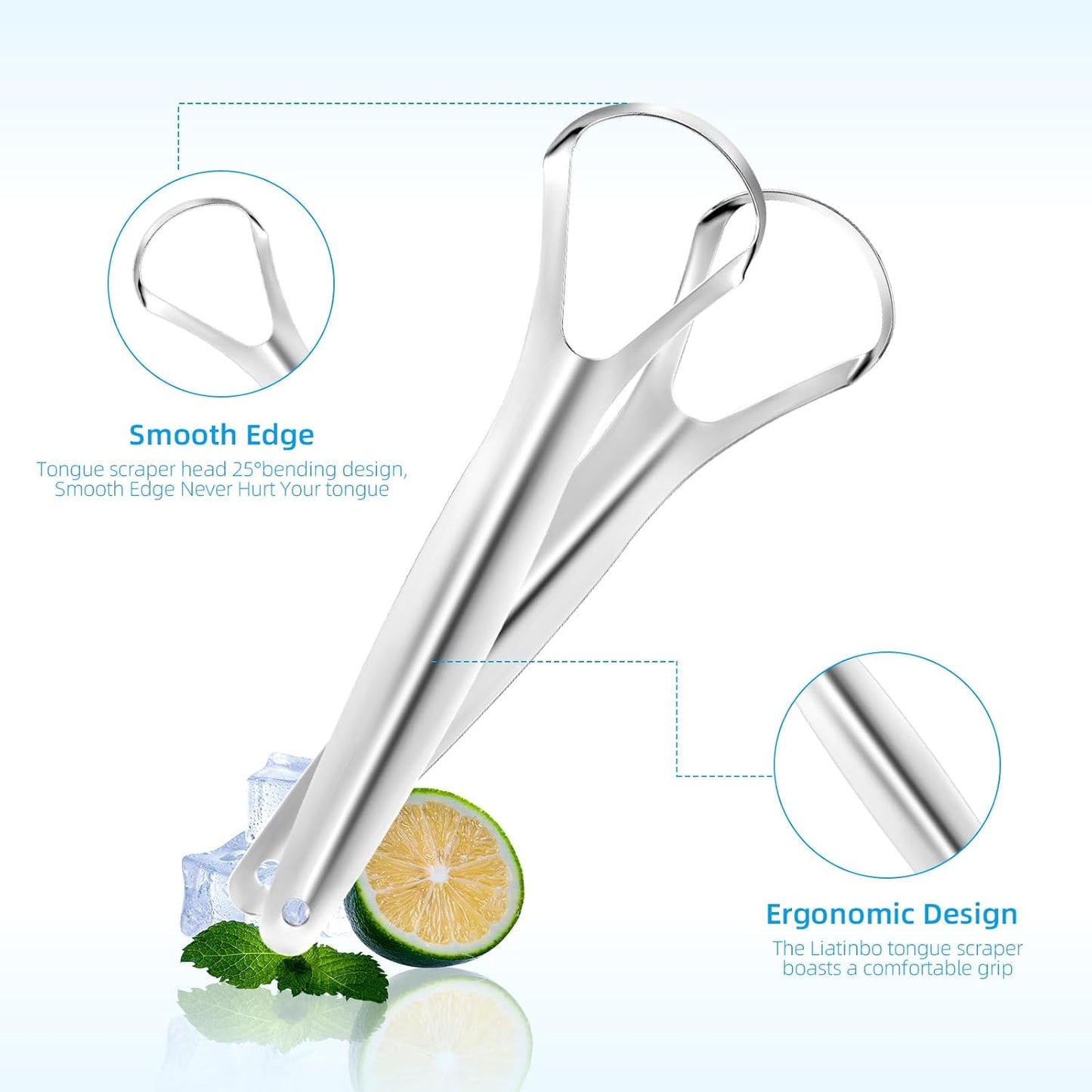 Tongue Scraper,Metal Tongue Scraper for Adults,Stainless Steel Tongue Scraper,Reduce Bad Breath and Fresher Breath (2 Pack, Spoon-Shaped (2 Colors))