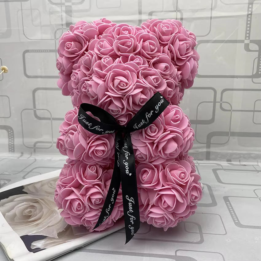 NEW Valentines Day Gift 25Cm Red Bear Rose Teddy Bear Rose Flower Artificial Decoration Christmas Gift for Women Valentines Gift